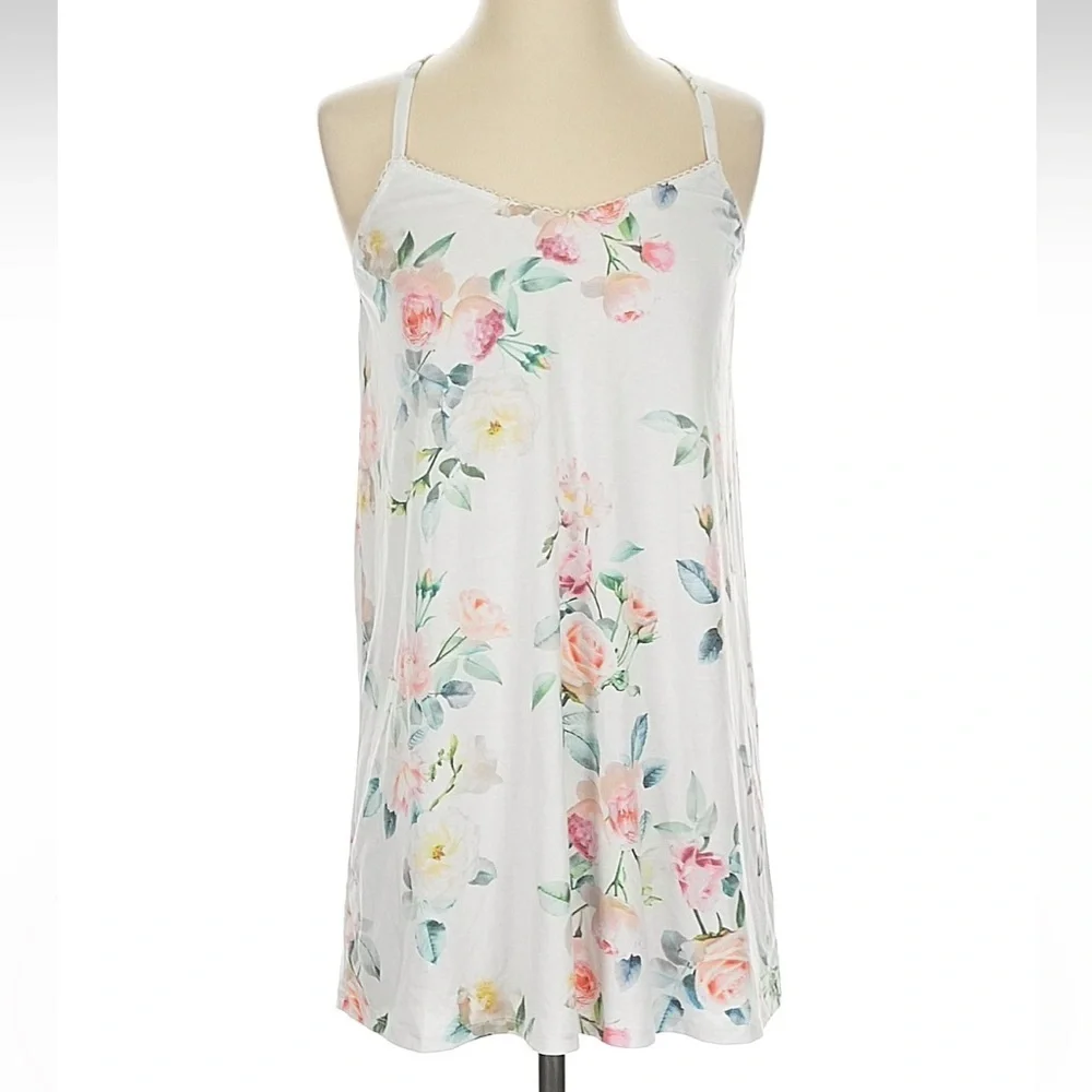 Flora Nikrooz Floral Chemise in White and Pink - Size S - EUC - Bridal